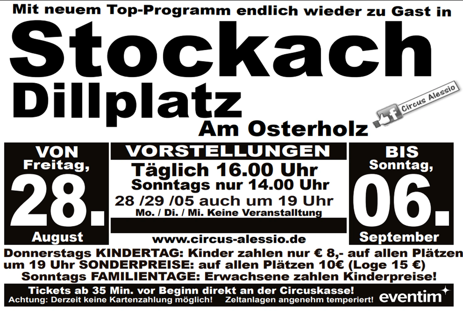 Circus Alessio - Gastspiel Stockach vom 28. August bis 6. September 2026